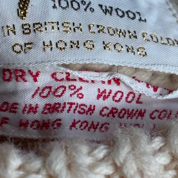 Vintage Tanni 100 Wool Cable Knit Sweater Leather Trim Made in Hong Kong‎ Medium - Image 9