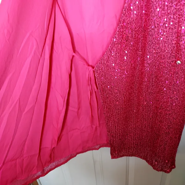 NWT Body Love Hot Pink Sequin Wrap Long Sleeve Party Dress LG holiday bling midi - Image 9