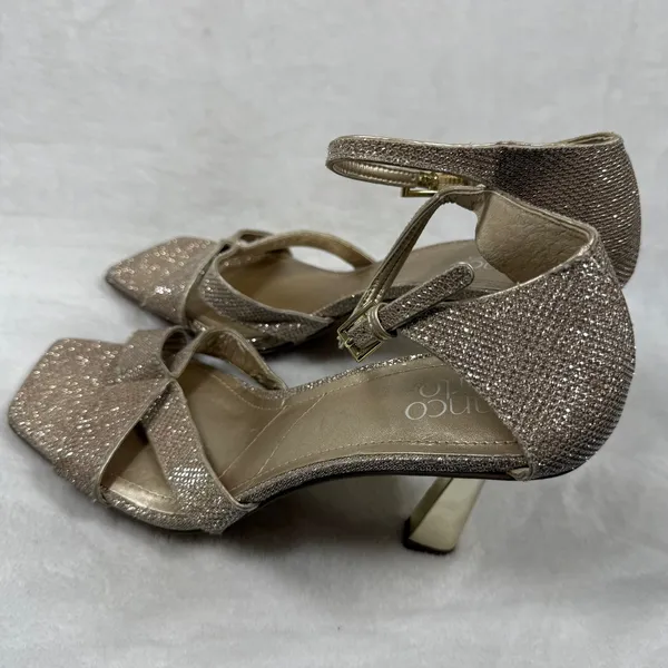 Franco Sarto Rania 2 Champagne Gold Glitter Square Toe‎ Heeled Sandals 8.5M - Image 9
