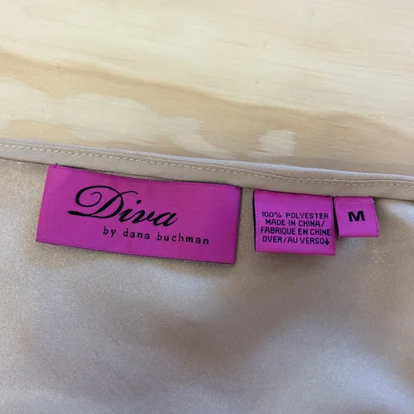 Diva by Dana Buchman Tan Satin Camisole Top Size M V-Neck Sleeveless Tank - Image 5