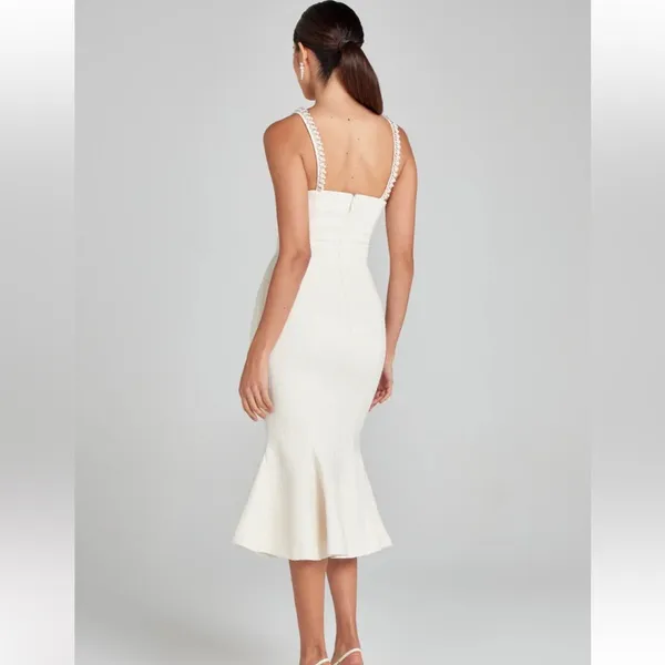 Nadine Merabi Penelope tweed jeweled dress pearl accent‎ neckline - Image 4