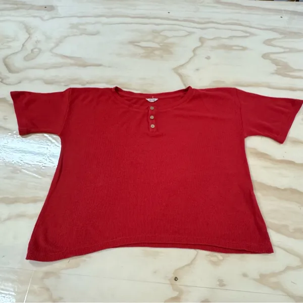 Eberjey Red Cozy Waffle Henley Short Sleeve Long Pants‎ Pajama PJ Set Red XS - Image 6