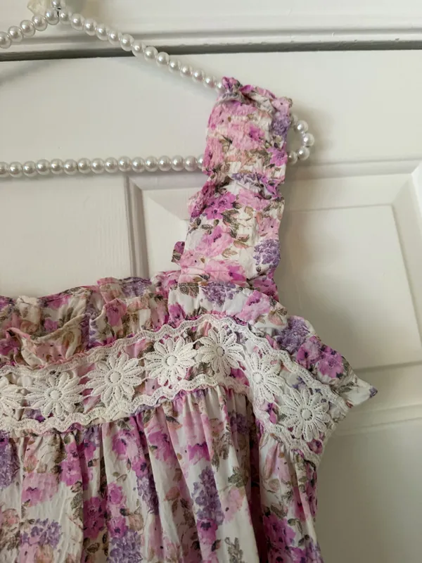 Blue Pepper Pink Floral Ruched Strap Top - Image 2