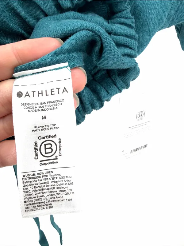 Athleta NWT Playa 100% Linen Tie Wrap Casual Athlesiure Short Sleeve Blouse Top - Image 9