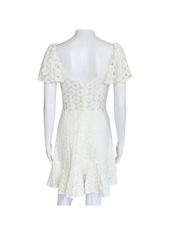 Flirty Daisy Floral Flutter Sleeve A-Line Boho Mini Dress White Size Large NWT - Image 6