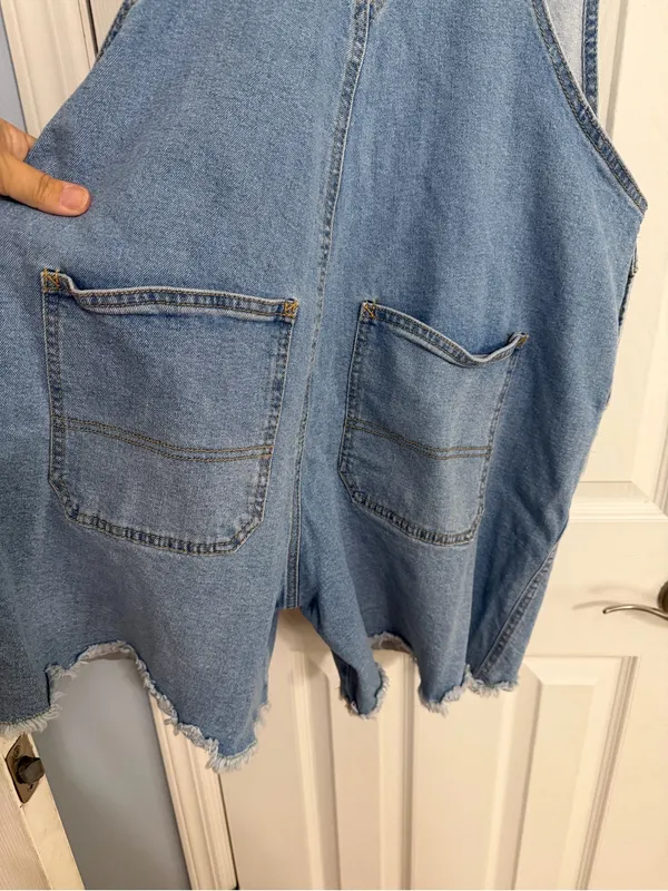 Denim Rainbow Stripe queen embroidered Overalls cut off Shorts women’s size XL - Image 12