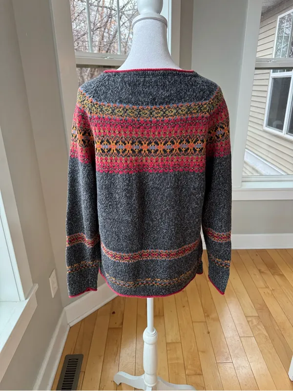 Vintage 90’s Erika & Co Grey Red Ramie Cotton Fair Isle Sweater Small - Image 4