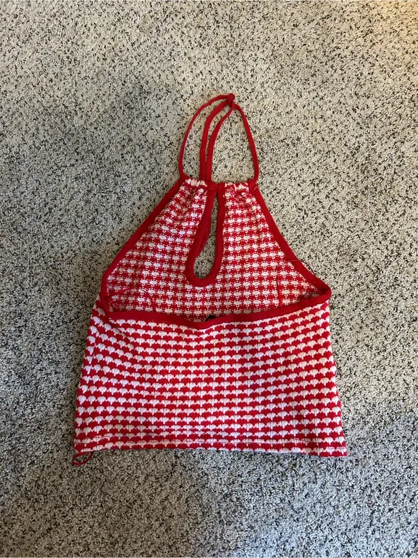 Zara Red and White Crochet Crop Top - Image 3
