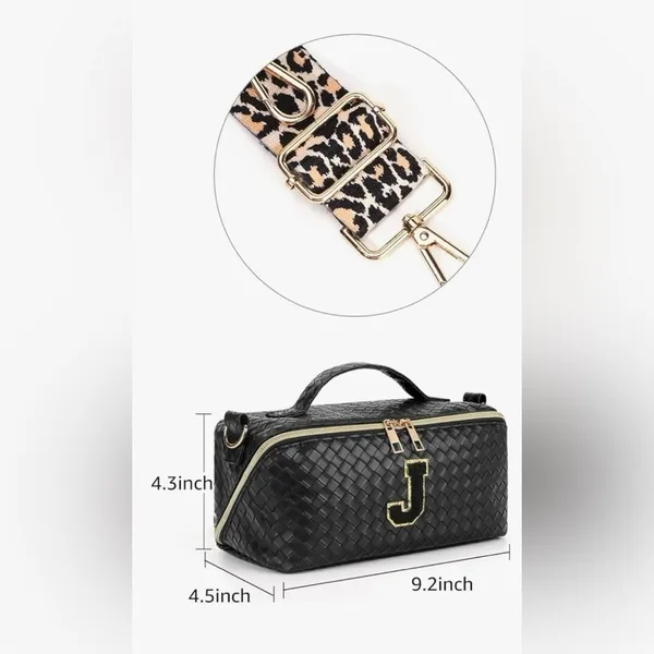 New!Black Woven Travel Toiletry Bag with Gold X Guitar Crossbody Strap - Image 7