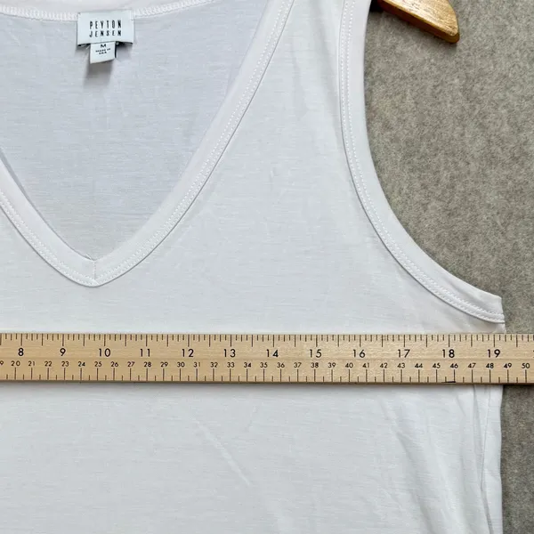 Peyton Jensen Womens White V-Neck Tank Top Modal Blend Curved Hem M USA Made‎ - Image 5