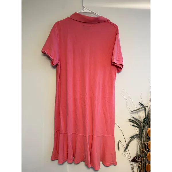 Tuckernuck Womens Coral Pink Pique Knit Ruffle‎ Drop Waist Polo Dress Large - Image 3