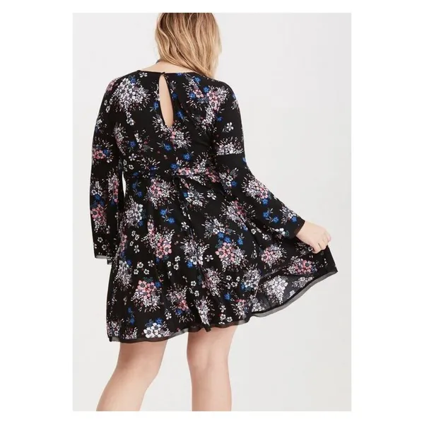 Torrid Black&Pink Floral Challis Mini Dress Sz.24W - Image 3