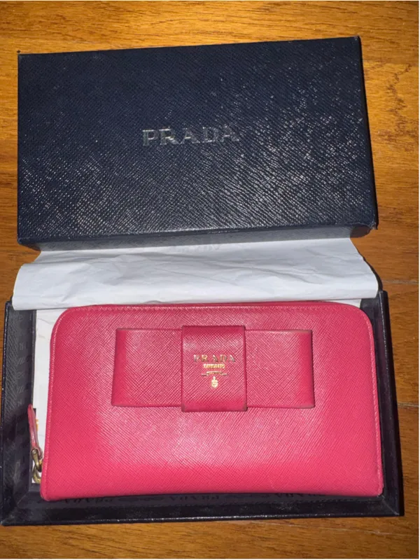Prada Saffiano Leather Bow Wallet, One Size, Pink - Image 3