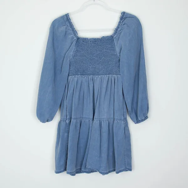 Old Navy Womens Chambray Tiered‎ Babydoll Dress Size XS Long Sleeve Cowgirl Boho - Image 7