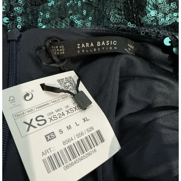 Zara Collection NWT Sequin Teal Green Mini Dress Velvet Tie Ruffle Sleeve XS - Image 6