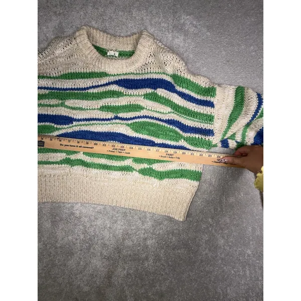 Aerie Women's M Cream Green Blue Wavy Stripe Cropped Knit Sweater Wool Blend - Image 9