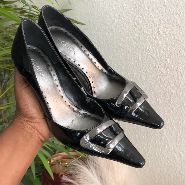 BCBGirls Y2K Patent Black silver buckle office siren core preppy academia high heels 3” stiletto-6B #gothic #whimsygoth - Image 4