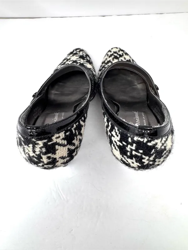 CARISMA black/white houndstooth fabric & leather Mary Janes, Italy, size 8.5 - Image 6