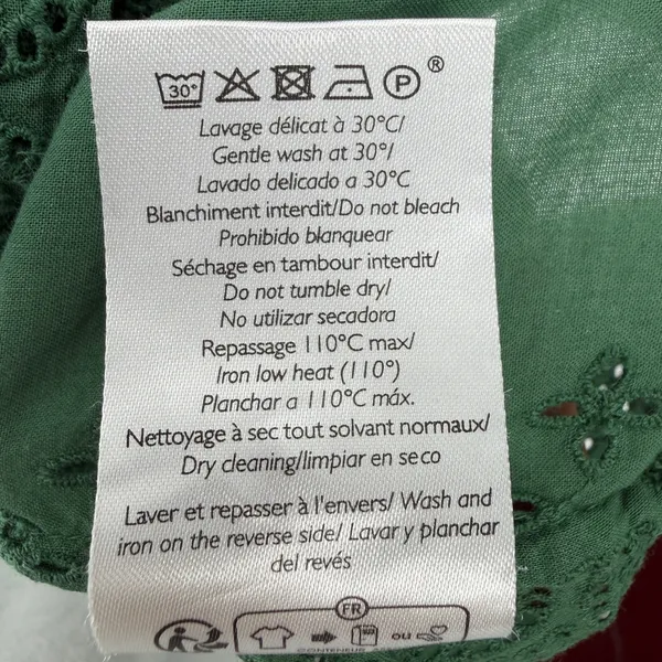 Sézane Louisah Green Organic Cotton Eyelet Ruffle Mock Neck Blouse Size 34 / 2 - Image 10