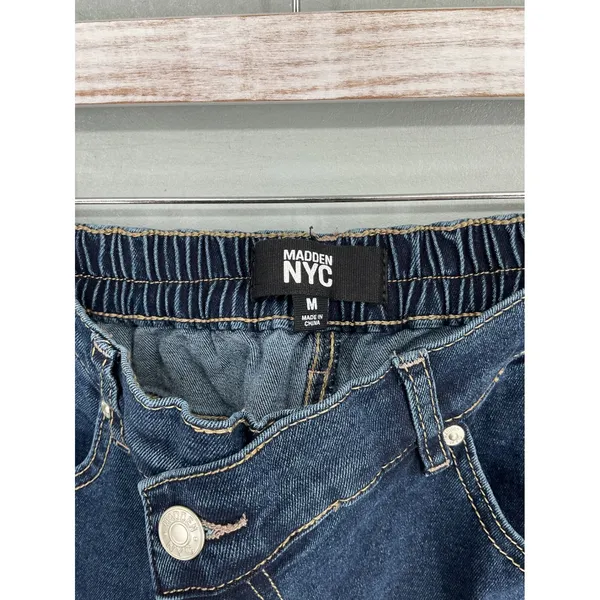 Madden NYC Womens Wide Leg Jeans Crossover Waist Blue Denim Medium 8-10 - Image 5