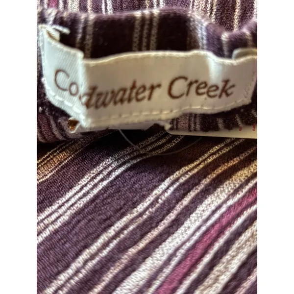 Coldwater Creek Purple Striped Tiered Midi Skirt Elastic Waist Boho Casual - Image 3