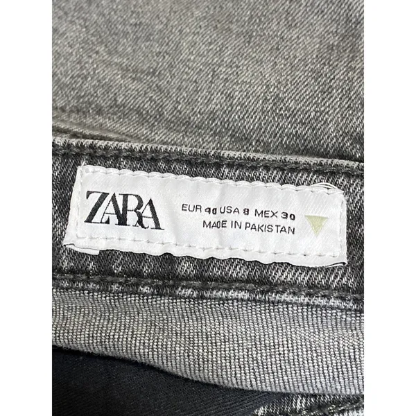 Zara Women's Gray High Waisted Frayed Raw Hem Flared Bootcut Denim Jeans Pants 8 - Image 3