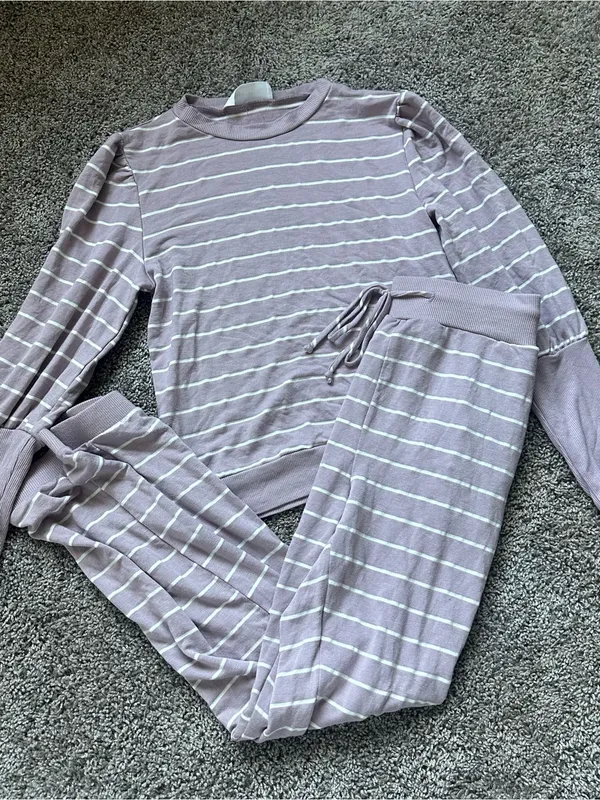 painted threads Lavender Striped Jumpsuit Romper Set - Image 2