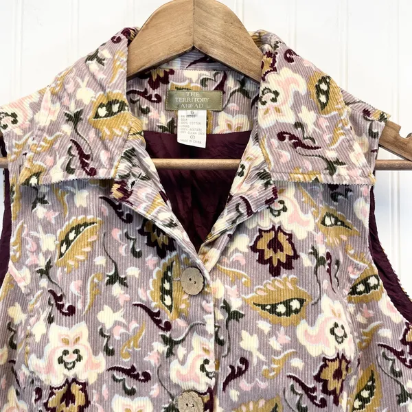 The Territory Ahead Womens 6 Corduroy‎ Vest Button Front Purple Lavender Floral - Image 3