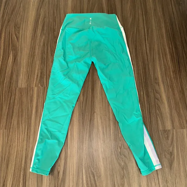 WILO‎ Teal Green Athletic Leggings Women's Size L Colorblock Side Stripe - Image 3