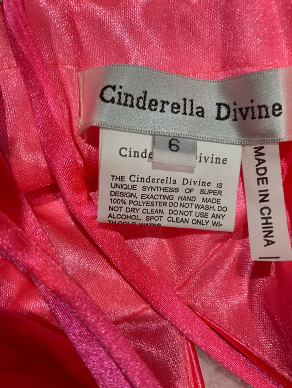 CINDERELLA DIVINE Satin V-Neck Spaghetti Strap Maxi Dress in Hot Pink - Image 10