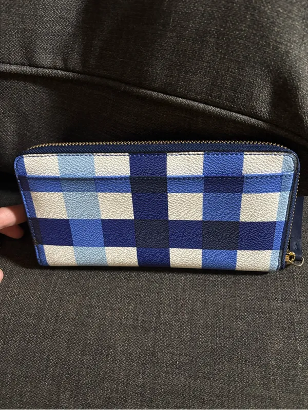 KATE SPADE - 'ANITA' Blue & White Plaid Check Continental Long Full Zip Wallet - Image 8