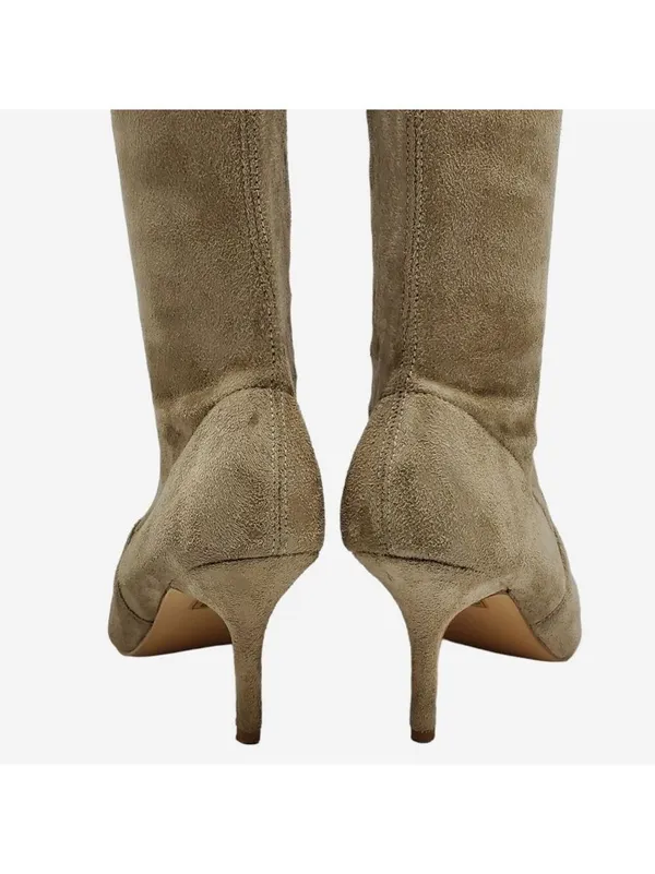 Suede Pointed Toe Over The Knees Thigh High Stretchy Heeled Boot - Image 8