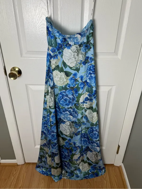 Sonya Moda Ela Floral Strapless Gown S Blue - Image 8
