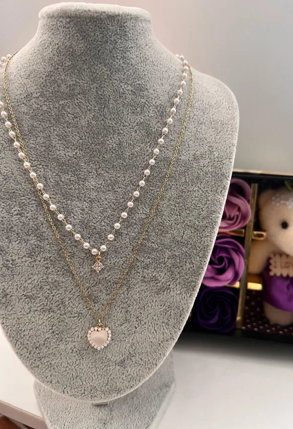 Love Pendant Double Collar Chain Necklace - Image 2