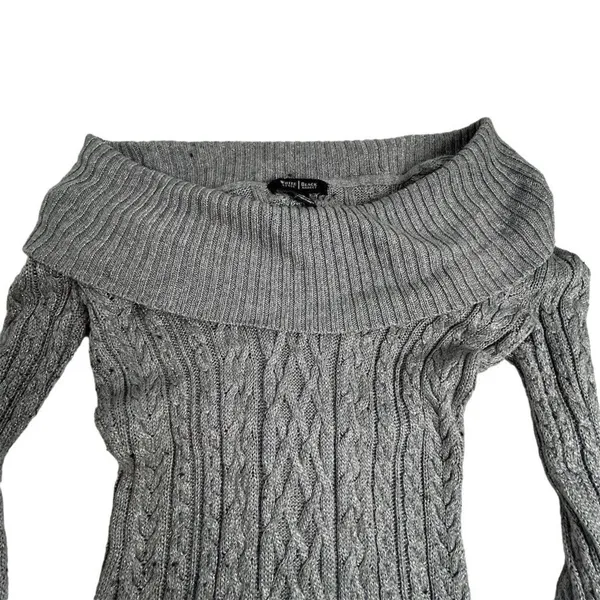 White House Black‎ Market Silver Gray Cable Knit Cowl Neck Sweater Size S - Image 4