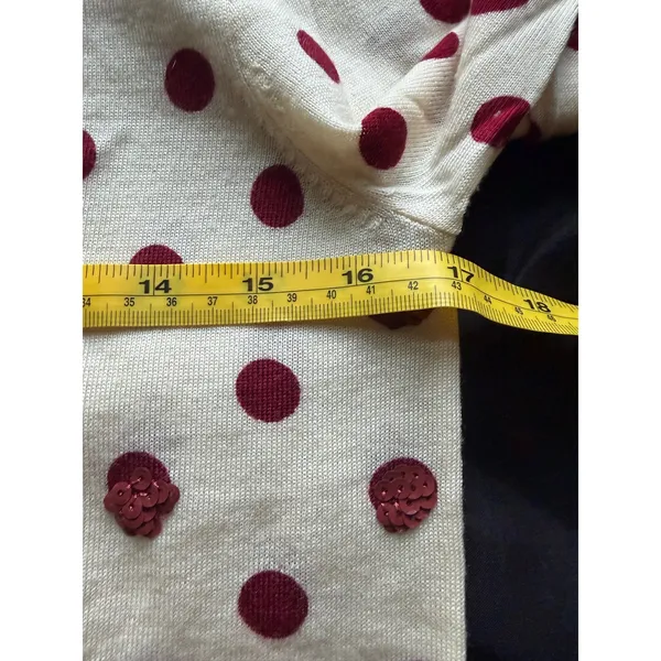 J.Crew Tippi Cardigan Sweater ‎ Medium Merino Wool Polka Dot Sequin Cream Red - Image 5