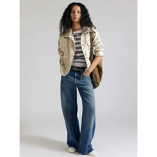 Free People Bohemian Kali Washed Utility Military Canvas Jacket Neutral Medium - Image 16