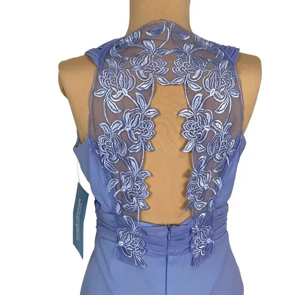 Tawny PromGirl Blue Maxi Dress Gown L Lace Detail Racerback Design Prom Wedding - Image 5