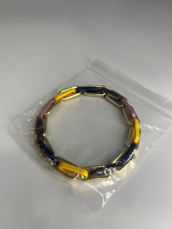 NWOB Marilyn Schiff Multicolor Enamel Link Bracelet | Gold Tone Statement Piece - Image 8