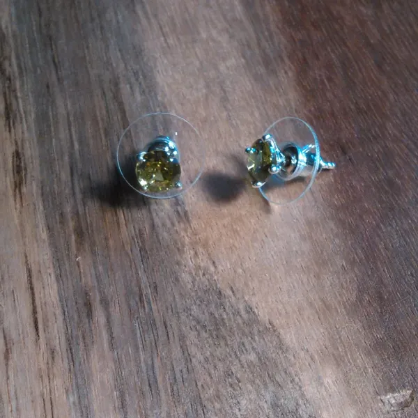 Peridot Color Simulated Diamond Sterling Silver Stud Earrings - Image 11