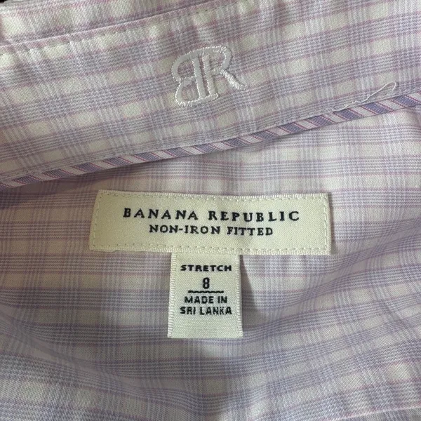 Banana Republic Womens Non-Iron Fitted Gingham Plaid Button Down Lilac Size 8 - Image 3