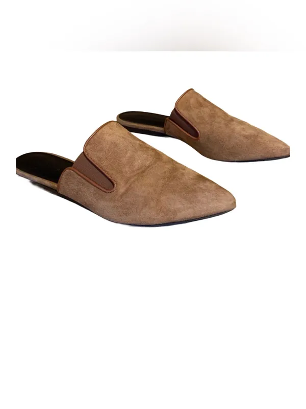 Jenni Kayne Handcrafted Cognac Brown Suede Leather Slide Mule Slides (36) - Image 2