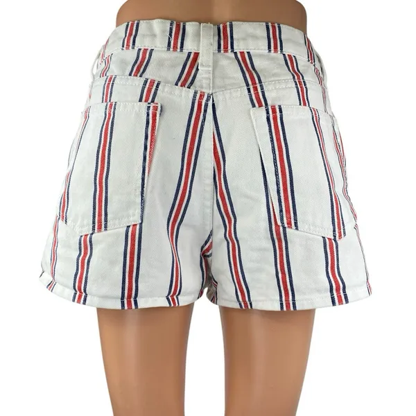 Reformation Charlie Women's White Multicolor Striped Button High Rise Shorts 28 - Image 3