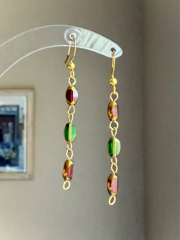 Handmade glass beads fairy whimsy dainty unique dangle earrings🌀🌙 - Image 4