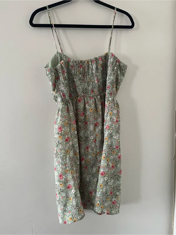 Sage Green Ditsy Floral Mini Dress Large Cottagecore Romantic Sundress Casual - Image 6