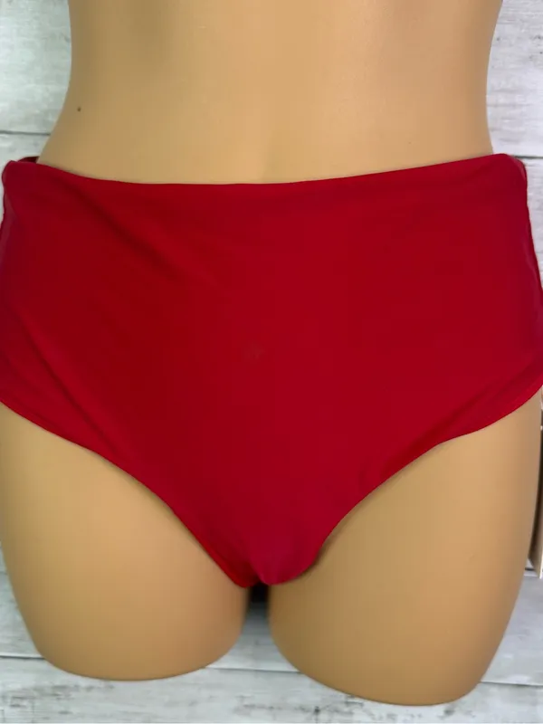 Quince Italian High Waisted Bikini Bottoms Cherry Red Size Small - Image 3