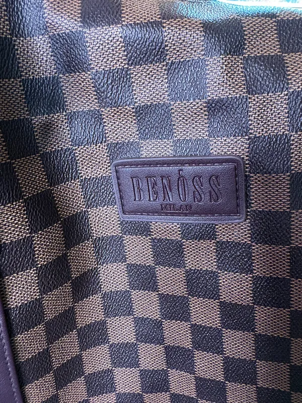 Benoss Milan Brown Checkered Weekender Duffel Travel Bag - Image 2