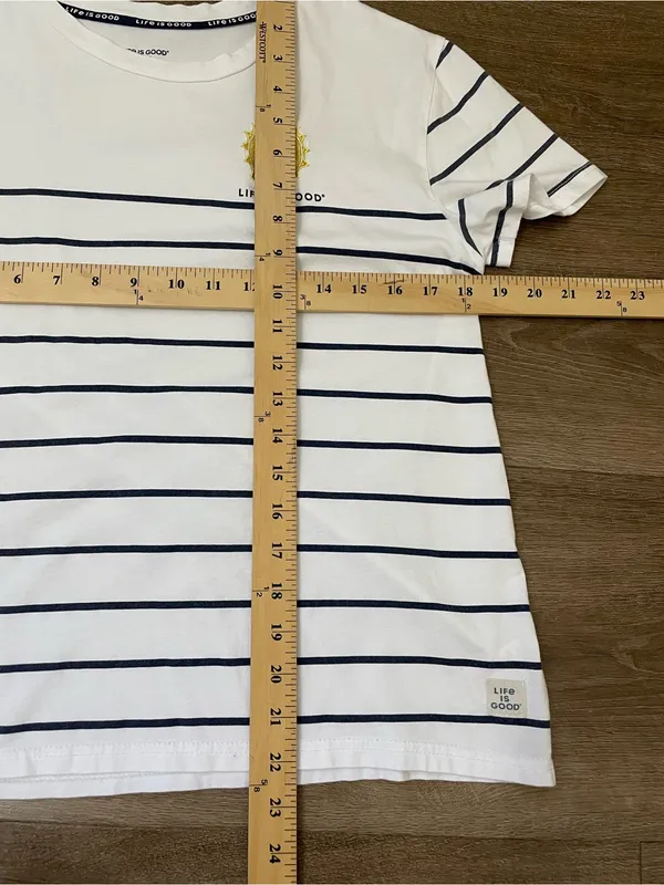 Life Is Good Sleep Tee Shirt Size M White Blue Stripe Short Sleeve Cotton Rayon - Image 7