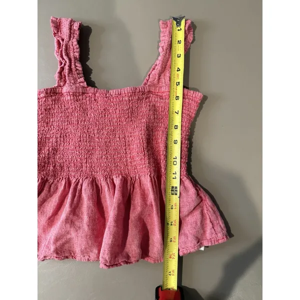 Anthropologie Maeve Schuyler Smocked Peplum Linen Bland Blouse XS Heather Red - Image 7