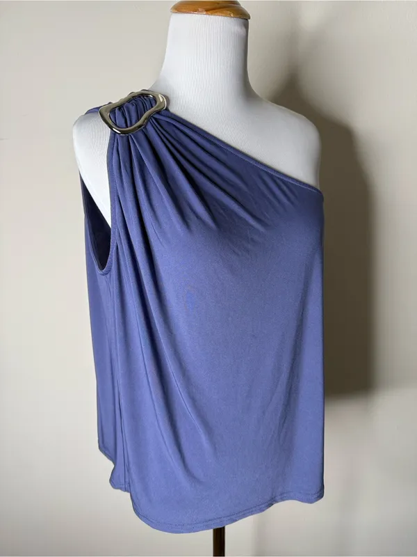 Dolan Left Coast Anthropologie Blue One Shoulder Top - Image 3
